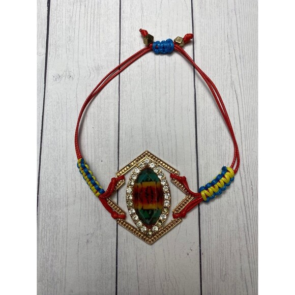 Colorful Adjustable Macrame Bracelet with Rhinestone Accent and Resin Gem - Picture 5 of 7